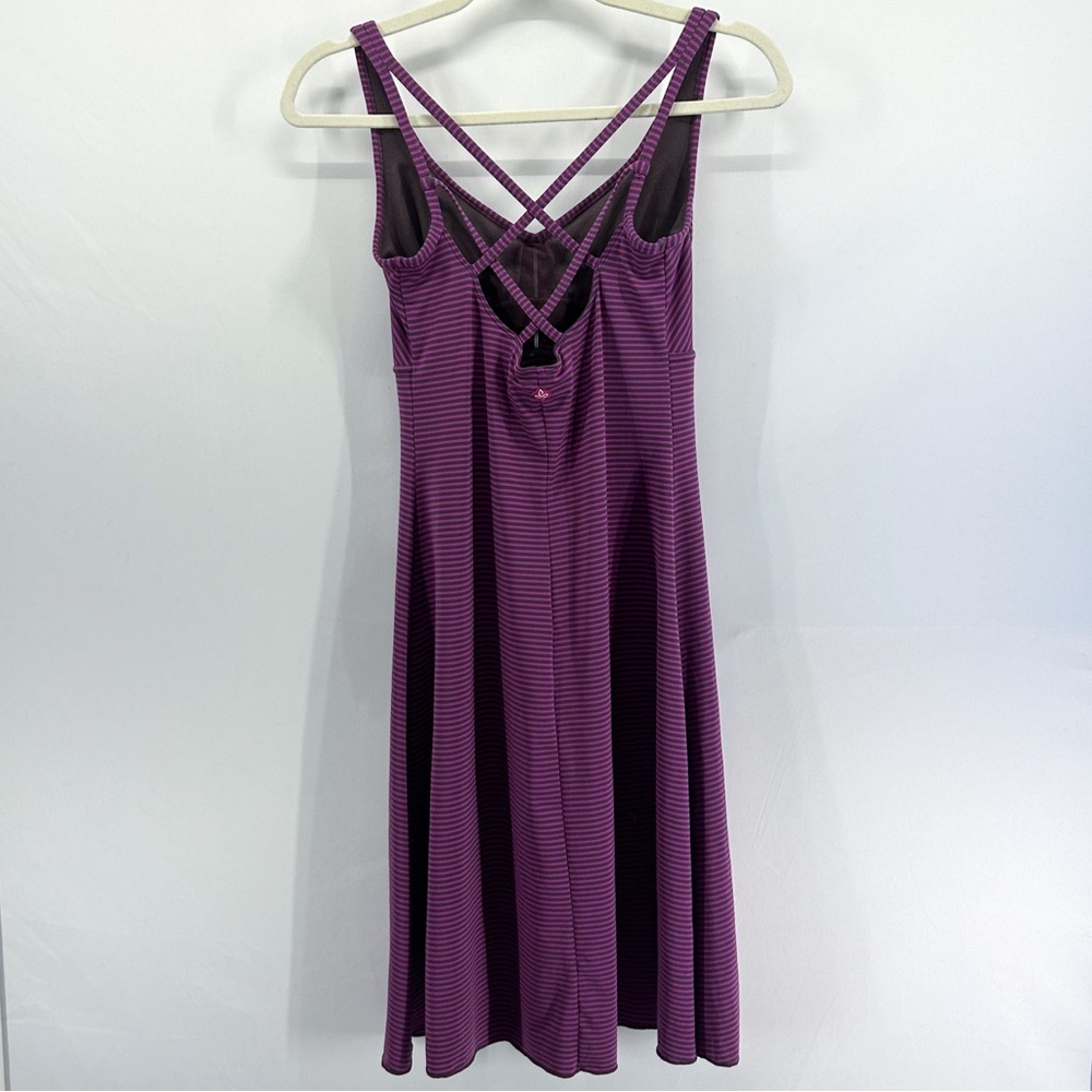 Prana Rebecca Purple Striped Active Mini Dress Built in Bra X-Small NWT - Picture 4 of 7